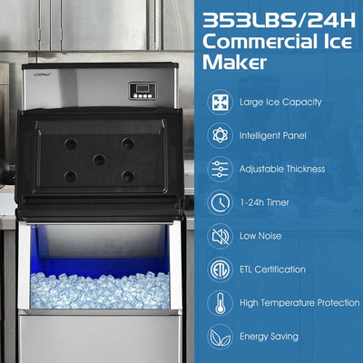 353LBS/24H Split Commercial Ice Machine with 198 LBS Storage Bin, Industrial Modular Ice Maker