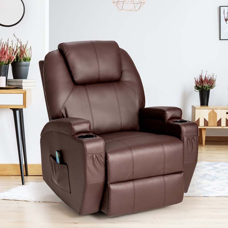 360 Degree Swivel Massage Recliner Chair Leather Glider Rocker Lounge Chair with Remote Control and Lumbar Heating for Nursery