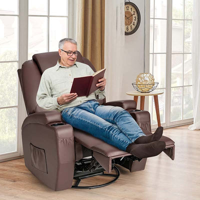 360 Degree Swivel Massage Recliner Chair Leather Glider Rocker Lounge Chair with Remote Control and Lumbar Heating for Nursery