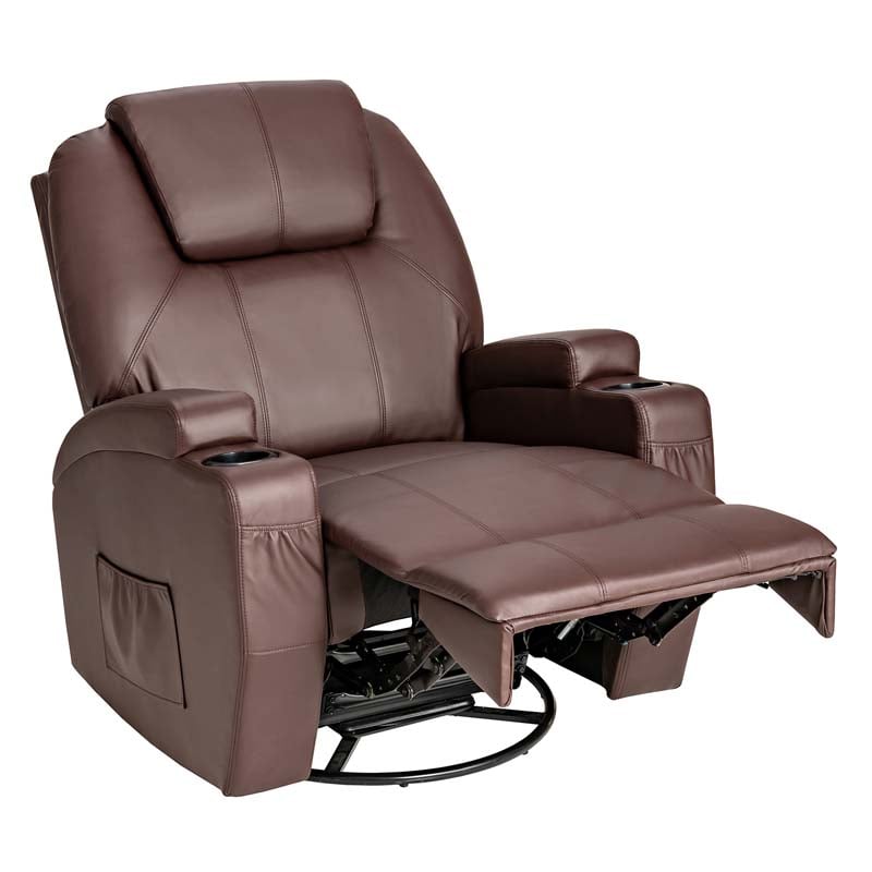 360 Degree Swivel Massage Recliner Chair Leather Glider Rocker Lounge Chair with Remote Control and Lumbar Heating for Nursery