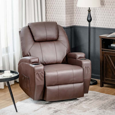 360 Degree Swivel Massage Recliner Chair Leather Glider Rocker Lounge Chair with Remote Control and Lumbar Heating for Nursery