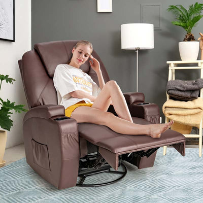 360 Degree Swivel Massage Recliner Chair Leather Glider Rocker Lounge Chair with Remote Control and Lumbar Heating for Nursery