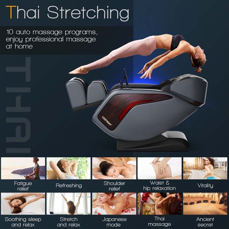 3D Full Body Massage Chair, SL Track Thai Stretch Zero Gravity Massage Recliner with Phone Holder