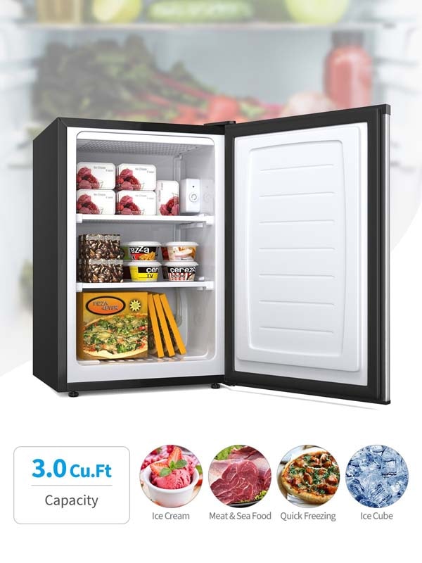 3.0 Cu.Ft Compact Single Door Upright Freezer Mini Size Refrigerator with Stainless Steel Door