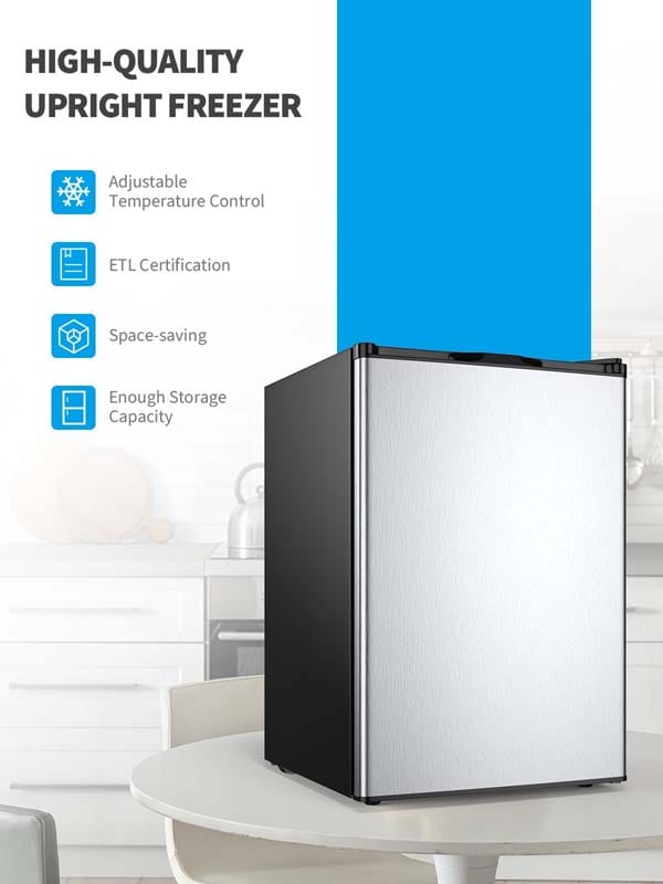 3.0 Cu.Ft Compact Single Door Upright Freezer Mini Size Refrigerator with Stainless Steel Door