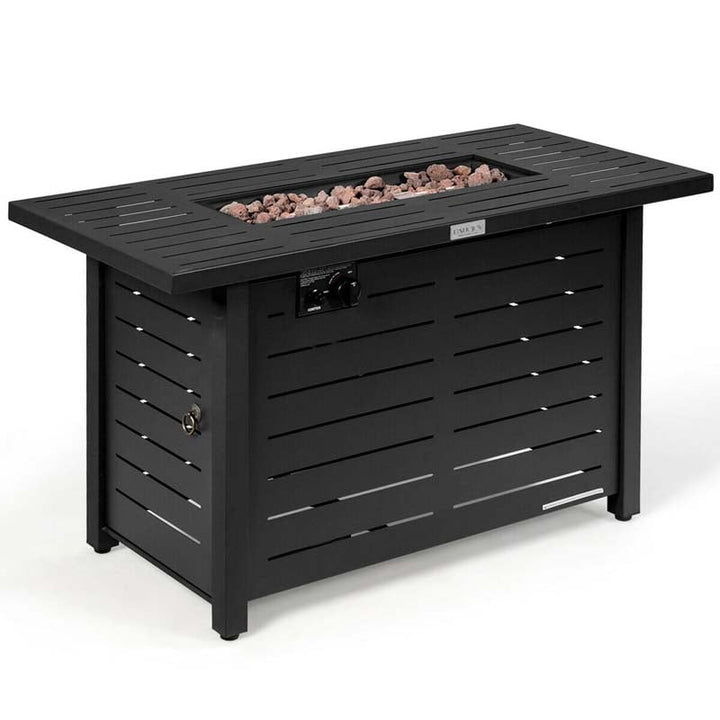 60000 BTU Outdoor Propane Fire Pit Table 42" Rectangular Gas Fire Table with Lava Rock Waterproof Cover