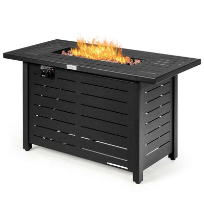 60000 BTU Outdoor Propane Fire Pit Table 42" Rectangular Gas Fire Table with Lava Rock Waterproof Cover