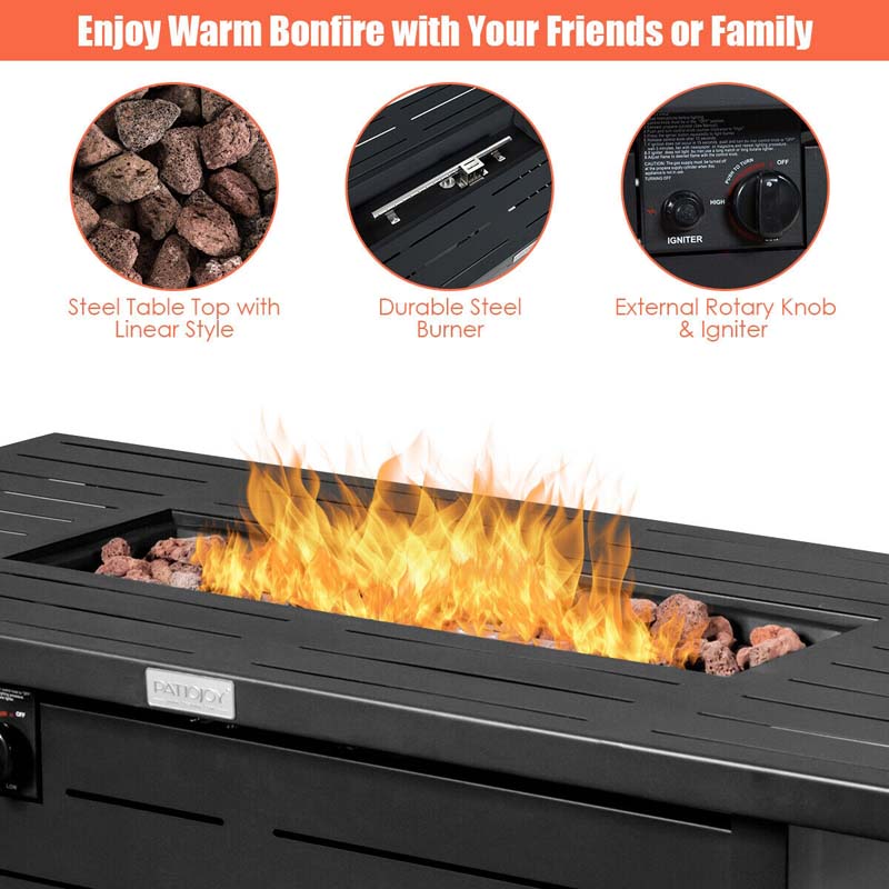 60000 BTU Outdoor Propane Fire Pit Table 42" Rectangular Gas Fire Table with Lava Rock Waterproof Cover
