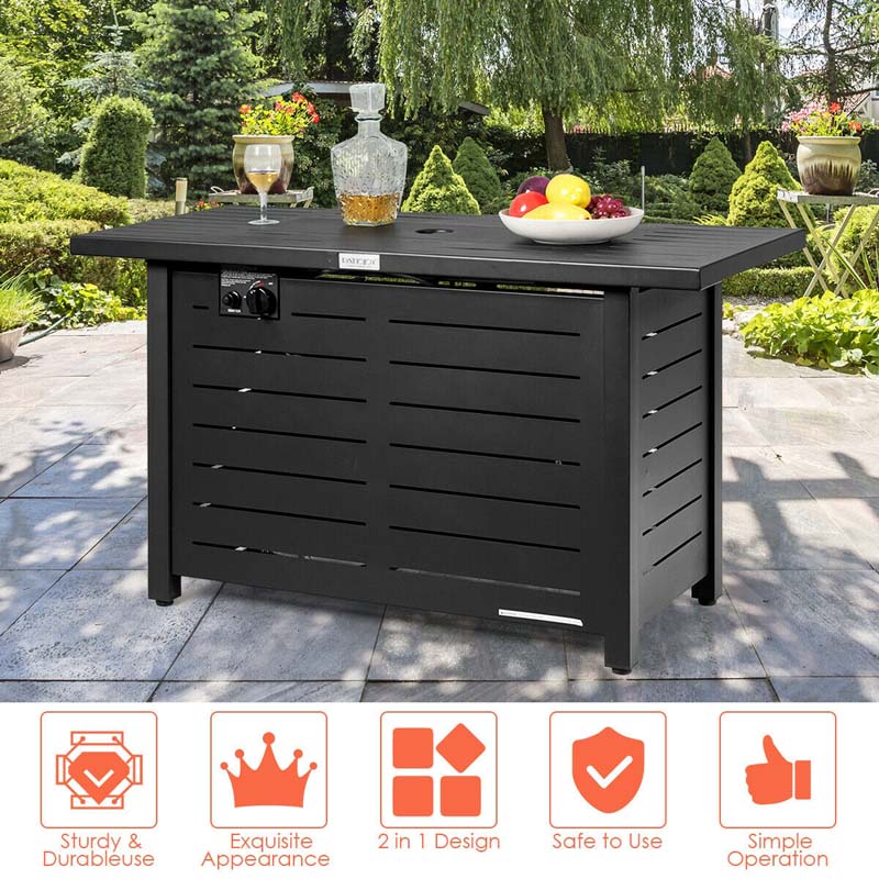 60000 BTU Outdoor Propane Fire Pit Table 42" Rectangular Gas Fire Table with Lava Rock Waterproof Cover