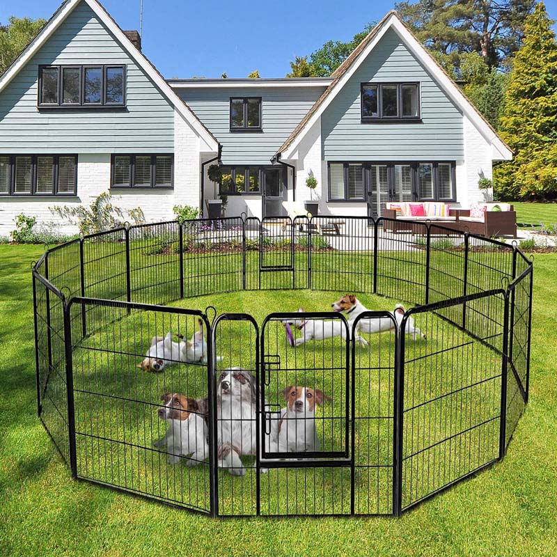 16/8 Panel Heavy Duty Metal Pet Playpen Kennel Barrier Foldable Dog Cat Puppy Fence with Door for Indoor Outdoor Pet Exercise