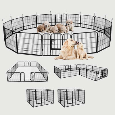 16/8 Panel Heavy Duty Metal Pet Playpen Kennel Barrier Foldable Dog Cat Puppy Fence with Door for Indoor Outdoor Pet Exercise