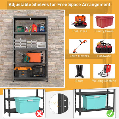 5-tier Heavy Duty Metal Storage Shelving Unit Adjustable Garage Storage Utility Rack Multi-Use Shelf Organizer 39" x 16" x 74"