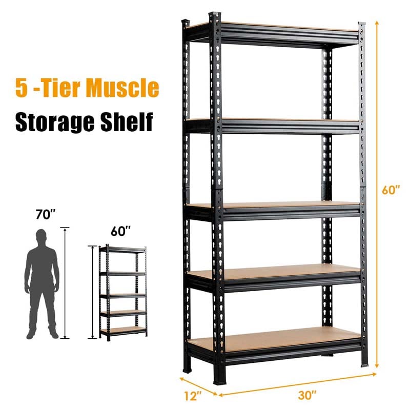 30" x 12" x 60" 5 Tier Heavy Duty Metal Storage Utility Rack Shelf Adjustable Storage Shelving Unit for Garage Warehouse Pantry