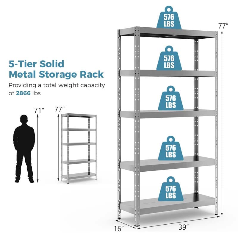 2860lbs 5-tier Heavy Duty Metal Storage Shelving Unit Adjustable Storage Utility Rack for Garage Warehouse Basement