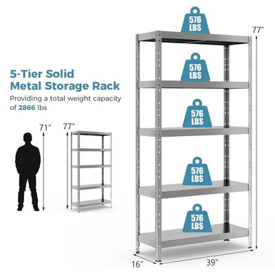 2860lbs 5-tier Heavy Duty Metal Storage Shelving Unit Adjustable Storage Utility Rack for Garage Warehouse Basement