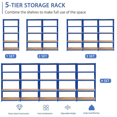 30" x 12" x 60" Heavy Duty 5-Tier Storage Shelving Units 2000Lbs Capacity Garage Metal Utility Rack for Workshop