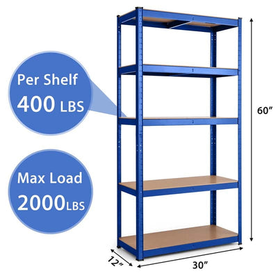 30" x 12" x 60" Heavy Duty 5-Tier Storage Shelving Units 2000Lbs Capacity Garage Metal Utility Rack for Workshop