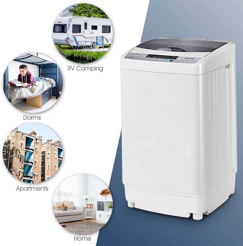 9.92 LBS Portable Full-Automatic Washing Machine 8 Water Level Compact Laundry Washer Dryer Combo with Built-in Drain Pump and LED Display