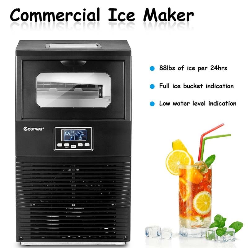 88LBS/24H Freestanding Commercial Ice Maker Portable Auto-Clean Ice Machine with Scoop