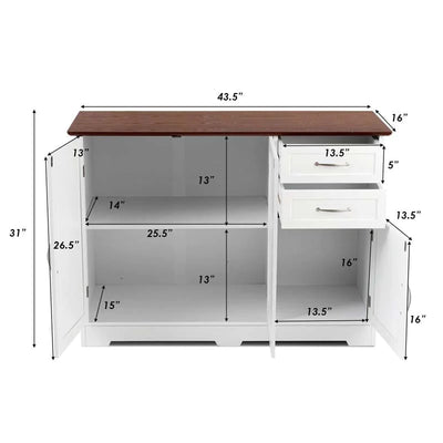 Buffet Storage Cabinet Server Sideboard Console Table Utensils Organizer with Adjustable Shelves and 2 Drawers