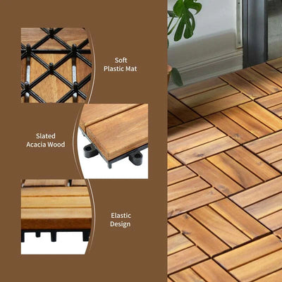 27 Pieces Acacia Wood Interlocking Patio Deck Tile Floor Tiles Composite Deck Flooring Pavers