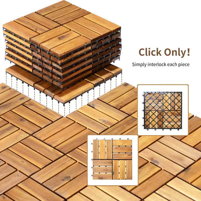 27 Pieces Acacia Wood Interlocking Patio Deck Tile Floor Tiles Composite Deck Flooring Pavers