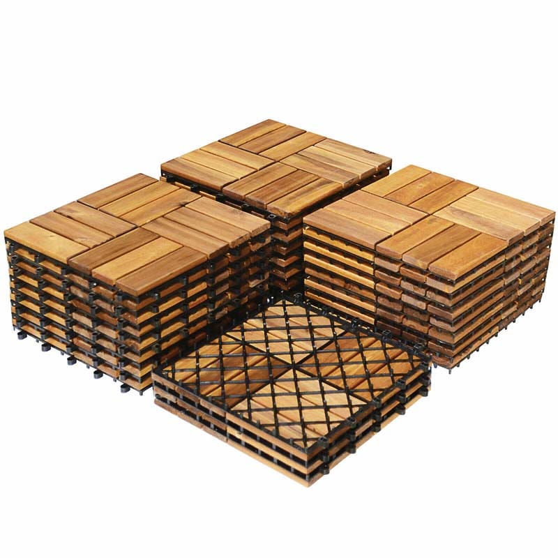 27 Pieces Acacia Wood Interlocking Patio Deck Tile Floor Tiles Composite Deck Flooring Pavers