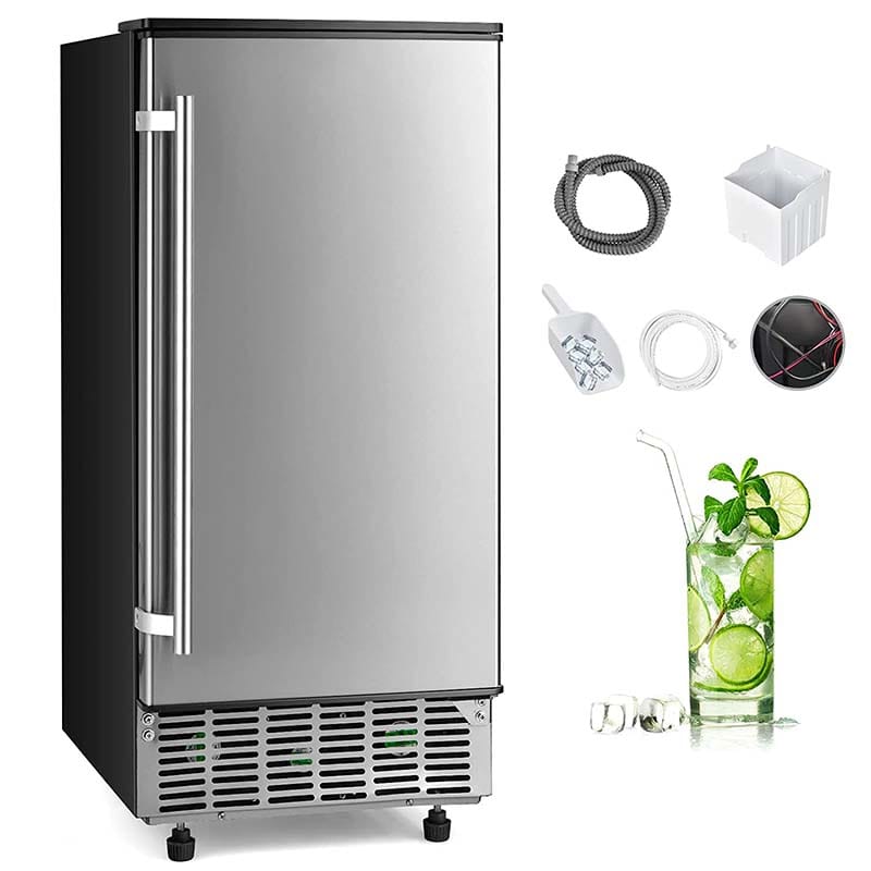 80LBS/24H Commercial Ice Machine Freestanding Under Counter Ice Cube Maker with Drain Pump and 25lbs Ice Bin