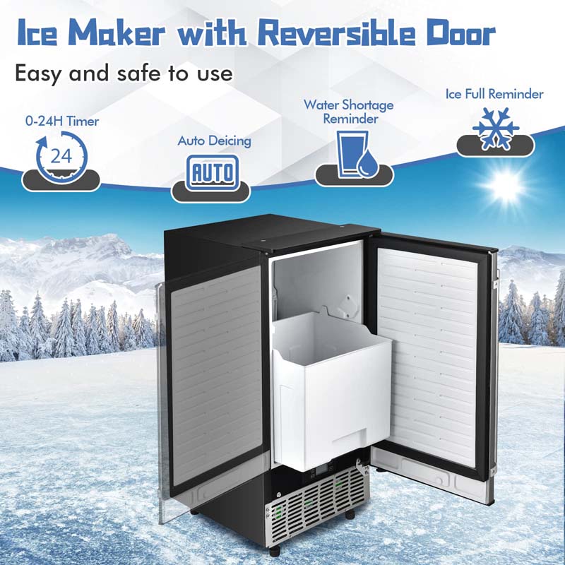 80LBS/24H Commercial Ice Machine Freestanding Under Counter Ice Cube Maker with Drain Pump and 25lbs Ice Bin