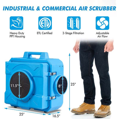 Commercial Heavy Duty Air Cleaner Industrial HEPA Air Scrubber Negative Air Machine ETL Certified Air Purifier with 2-Stage Filtration