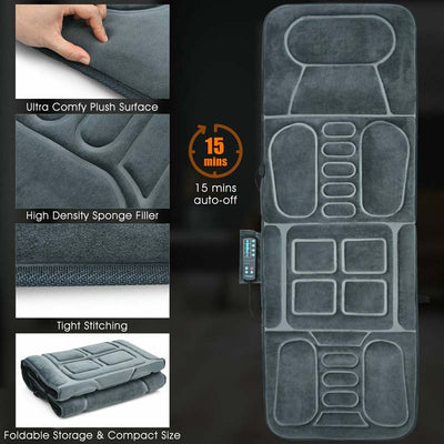 Portable Full Body Massage Mat Foldable Heated Massager Pad Cushion with 10 Vibration Motors for Back Pain Relief