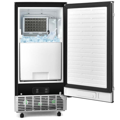 80LBS/24H Commercial Ice Machine Freestanding Under Counter Ice Cube Maker with Drain Pump and 25lbs Ice Bin