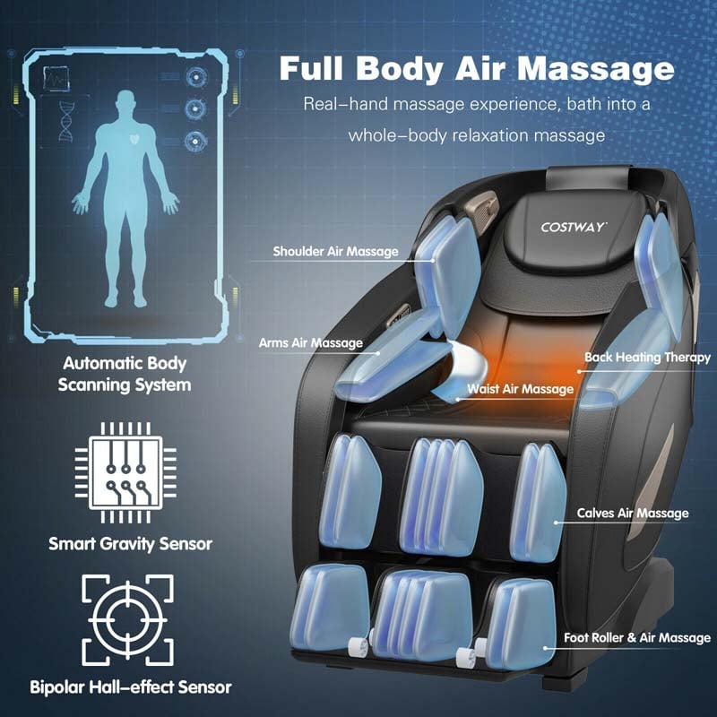 Full Body Shiatsu Massage Chair, SL Track Zero Gravity Massage Recliner with Auto Body Detector