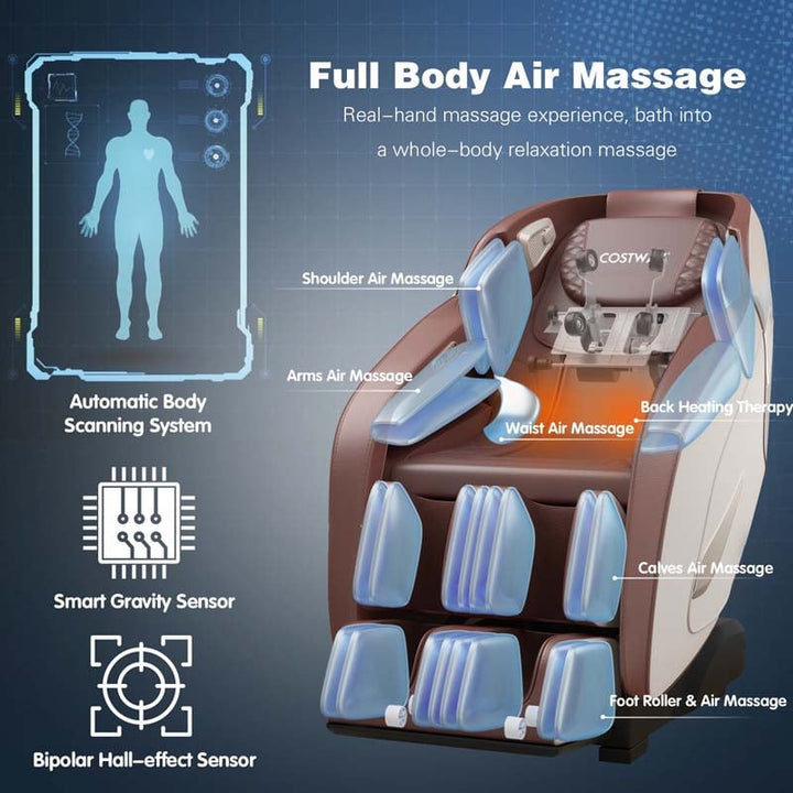 Full Body Shiatsu Massage Chair, SL Track Zero Gravity Massage Recliner with Auto Body Detector