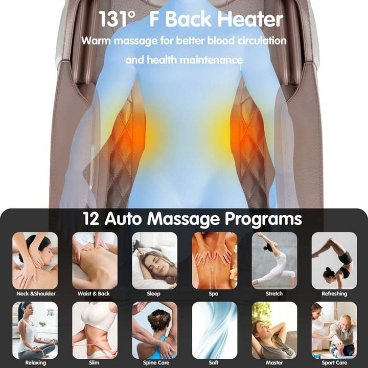 Full Body Shiatsu Massage Chair, SL Track Zero Gravity Massage Recliner with Auto Body Detector