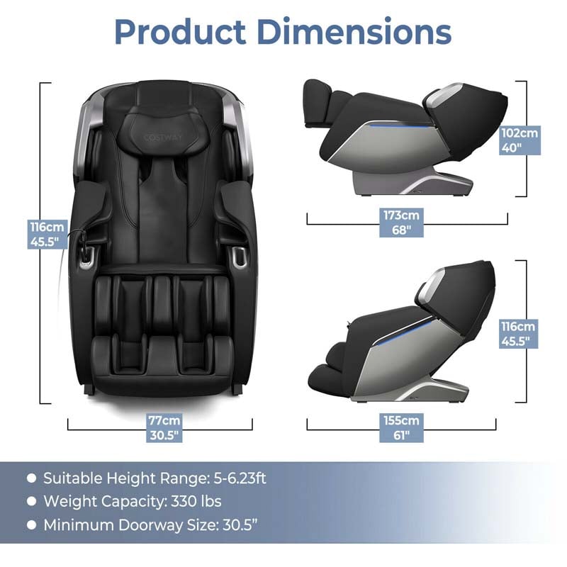 Full Body Massage Chair with Voice Control and LED Mood Lights, SL Track Zero Gravity Massage Recliner