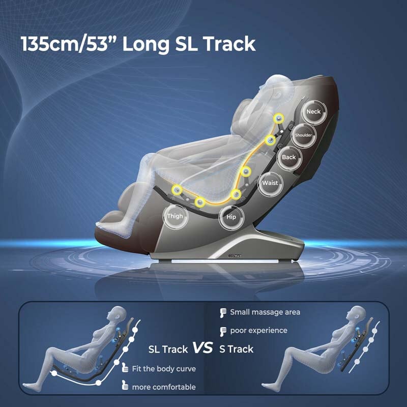 Full Body Massage Chair with Voice Control and LED Mood Lights, SL Track Zero Gravity Massage Recliner