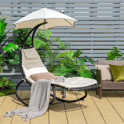 Outdoor Hammock Chair Swing Lounger Patio Chaise Lounge Hanging Chair with Shade Canopy Full-Padded Cushion