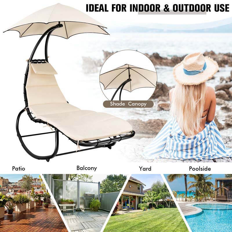 Outdoor Hammock Chair Swing Lounger Patio Chaise Lounge Hanging Chair with Shade Canopy Full-Padded Cushion