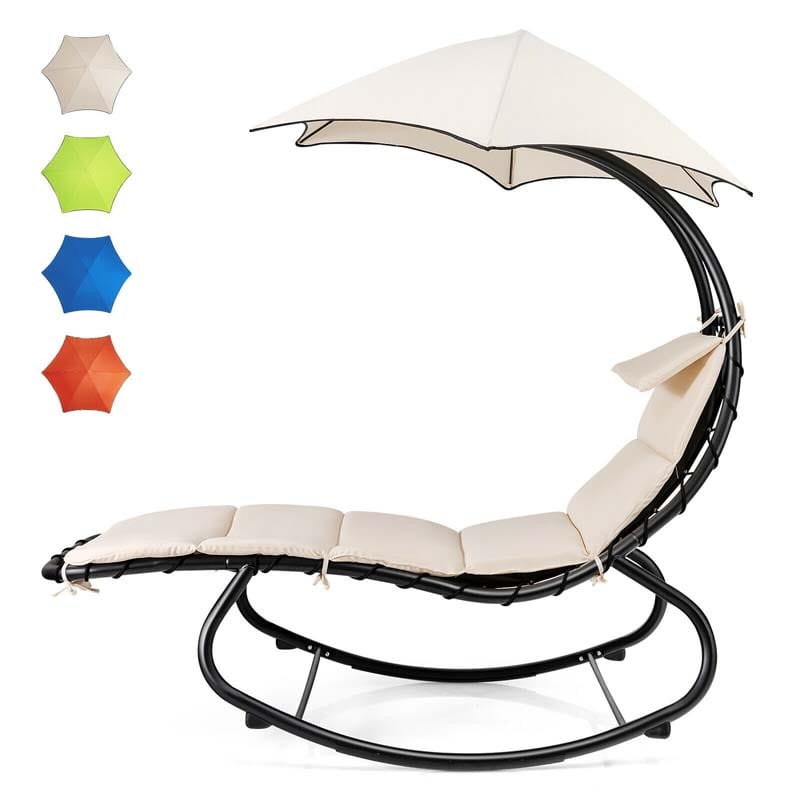 Outdoor Hammock Chair Swing Lounger Patio Chaise Lounge Hanging Chair with Shade Canopy Full-Padded Cushion