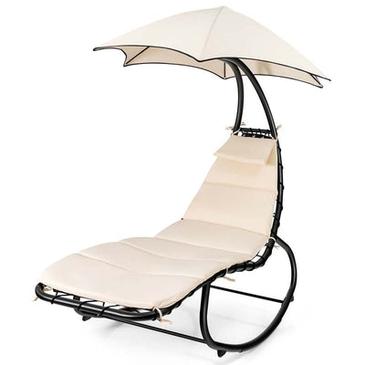 Outdoor Hammock Chair Swing Lounger Patio Chaise Lounge Hanging Chair with Shade Canopy Full-Padded Cushion