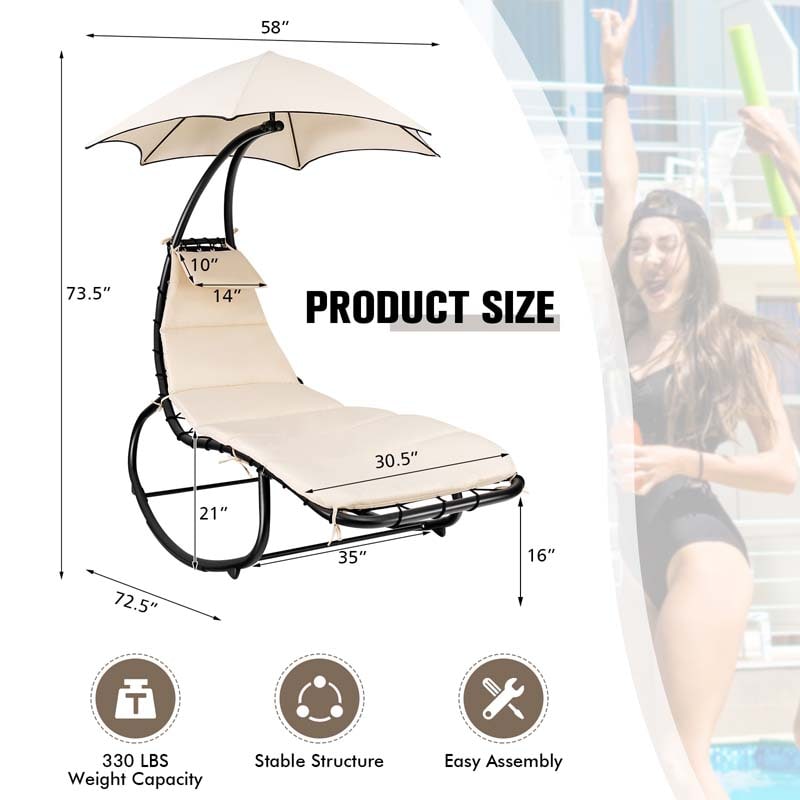 Outdoor Hammock Chair Swing Lounger Patio Chaise Lounge Hanging Chair with Shade Canopy Full-Padded Cushion