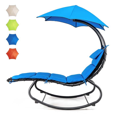 Outdoor Hammock Chair Swing Lounger Patio Chaise Lounge Hanging Chair with Shade Canopy Full-Padded Cushion