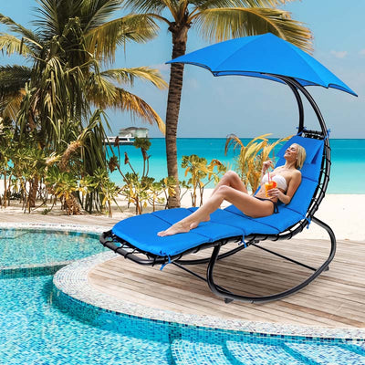 Outdoor Hammock Chair Swing Lounger Patio Chaise Lounge Hanging Chair with Shade Canopy Full-Padded Cushion