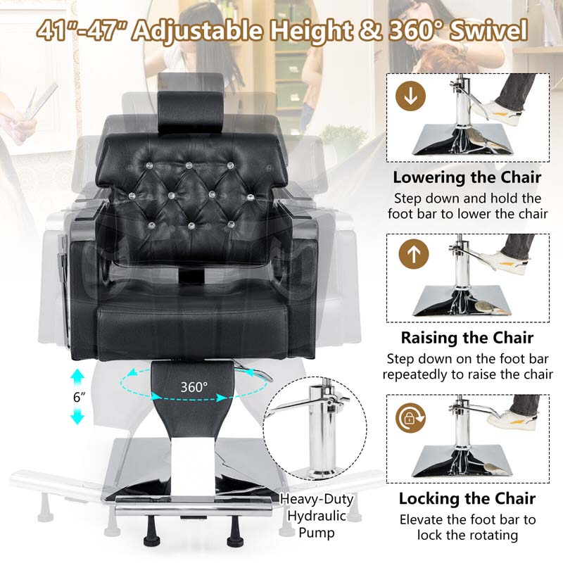 Modern Reclining Salon Chair Adjustable Swivel Spa Makeup Barber Chair Hydraulic Tattoo Hair with Wide Backrest 