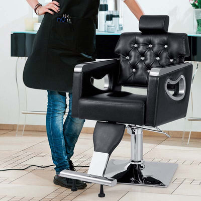 Modern Reclining Salon Chair Adjustable Swivel Spa Makeup Barber Chair Hydraulic Tattoo Hair with Wide Backrest 