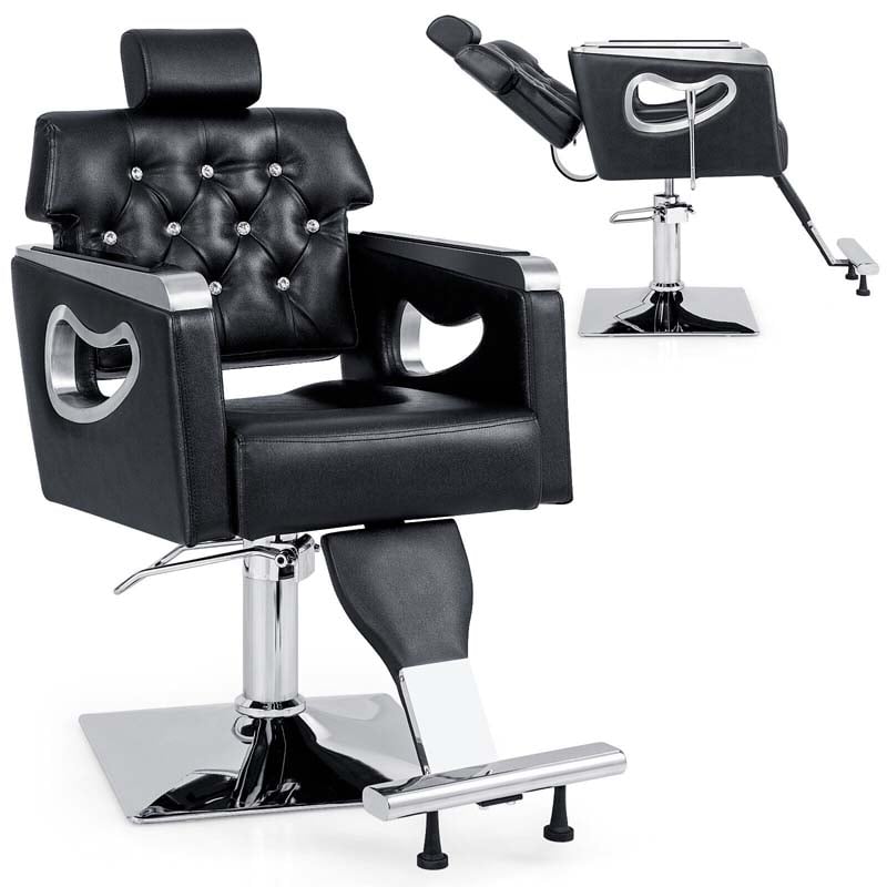Modern Reclining Salon Chair Adjustable Swivel Spa Makeup Barber Chair Hydraulic Tattoo Hair with Wide Backrest 