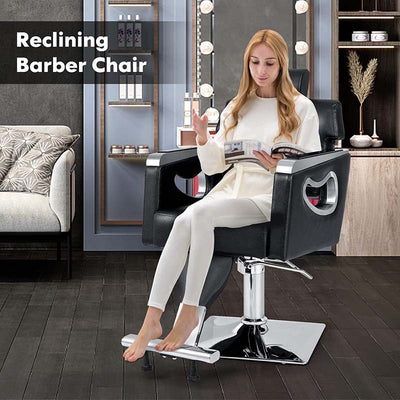 Modern Reclining Salon Chair Adjustable Swivel Spa Makeup Barber Chair Hydraulic Tattoo Hair with Wide Backrest 