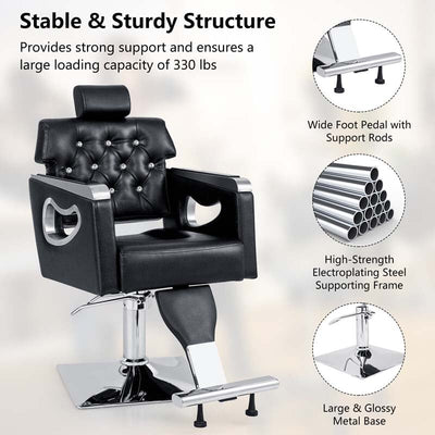 Modern Reclining Salon Chair Adjustable Swivel Spa Makeup Barber Chair Hydraulic Tattoo Hair with Wide Backrest 