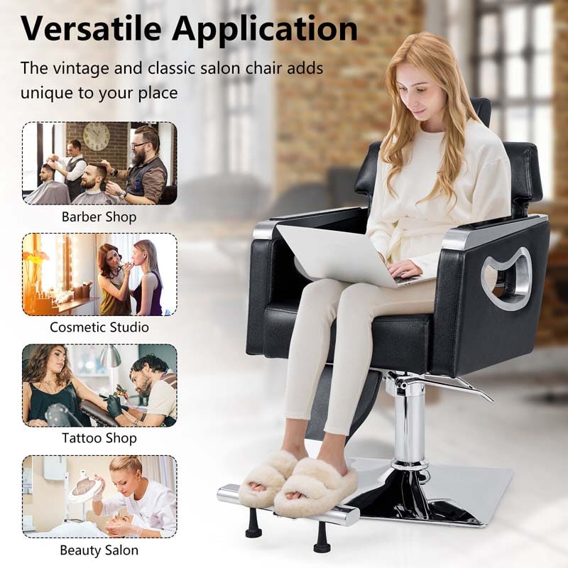 Modern Reclining Salon Chair Adjustable Swivel Spa Makeup Barber Chair Hydraulic Tattoo Hair with Wide Backrest 